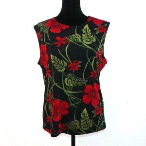 Black with red flowers tank top